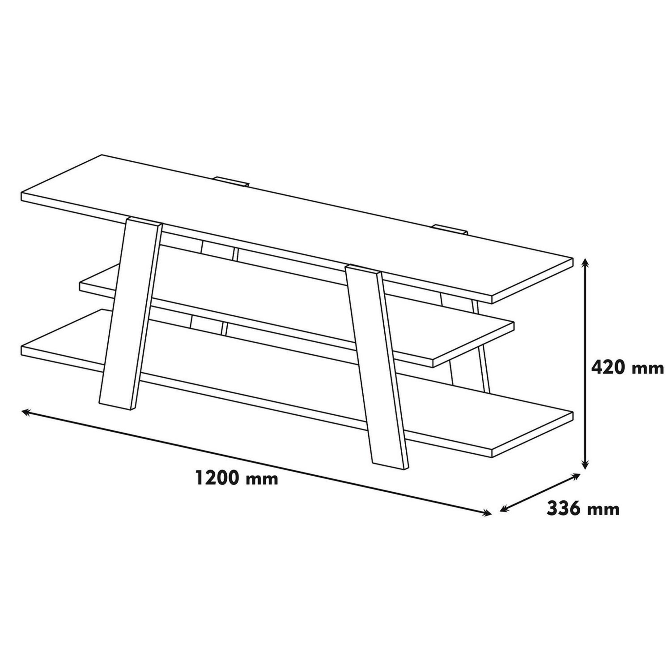 Mobile porta TV Doukhadd, Credenza da soggiorno, Armadio basso per TV, Base parete attrezzata, 120x34h42 cm, Noce e Bianco