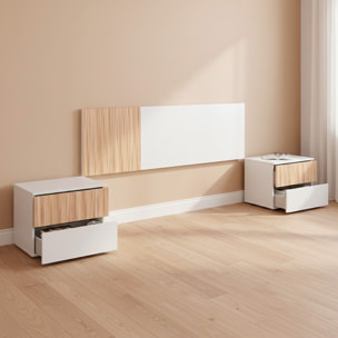 Testiera Letto Matrimoniale Da 160 Cm Con 2 Comodini A 2 Cassetti Set Camera Da Letto Moderno Con Fissaggio A Parete Design Bianco E Legno Naturale