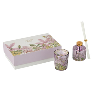 J-Line bougie parfumée + bâtonnets parfumés Walk In The Woods - rose - set cadeau