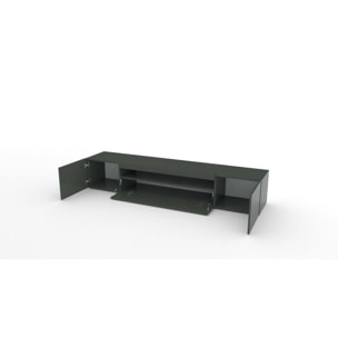 Mobile porta TV Amore, Credenza bassa da soggiorno a 3 ante, Base porta televisione, 100% Made in Italy, cm 200x40h37, Antracite lucido, con luce LED