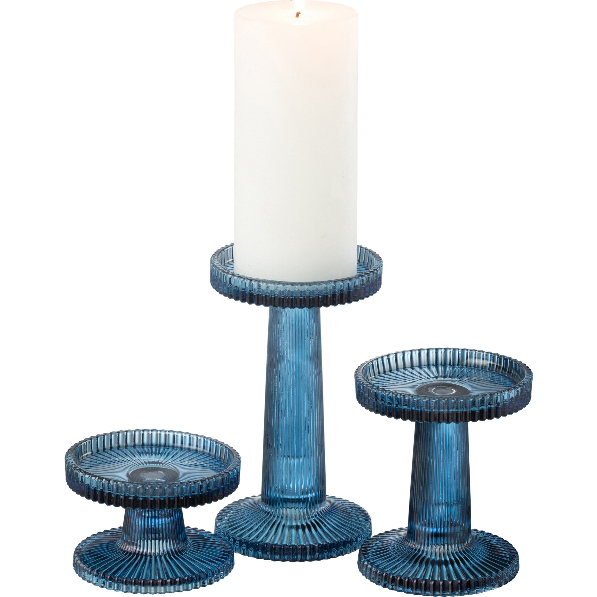 J-Line bougeoir Nelly - verre - bleu - 3 pcs