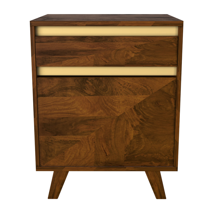 Table de chevet en bois détails dorés, 1 tiroir et 1 porte - Tripoli