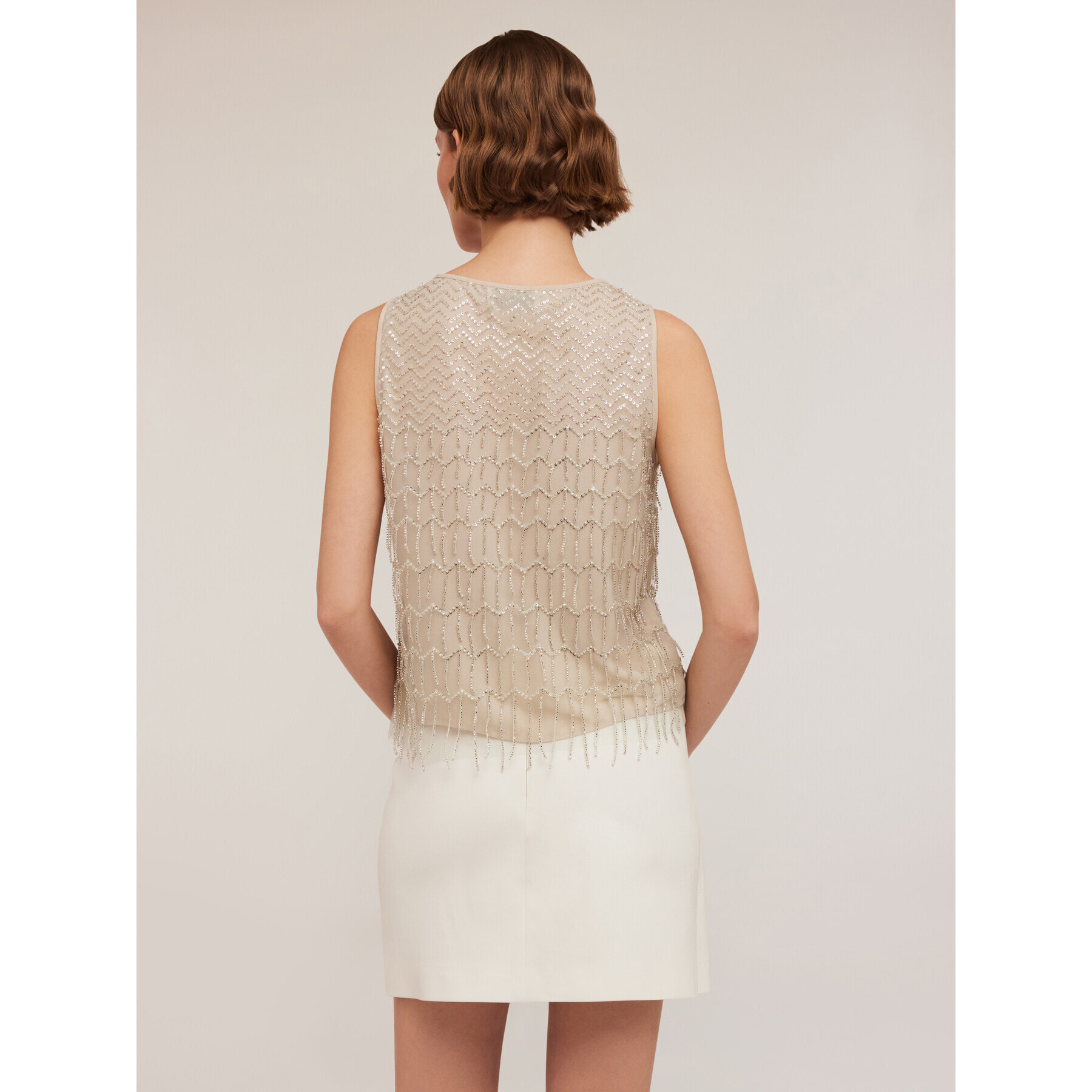 Motivi - Besticktes Top mit Fransen - Beige