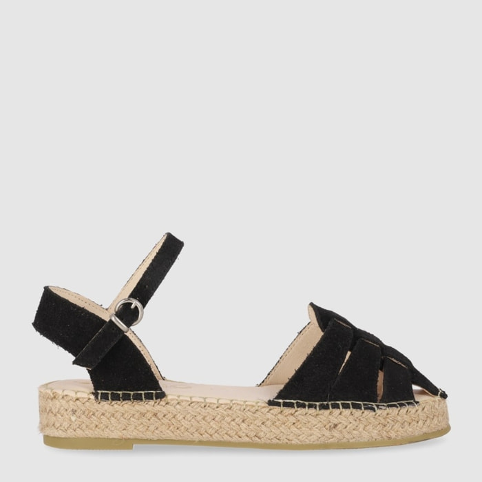 Sandalias de Serraje - Negro - Tacón: 5 cm