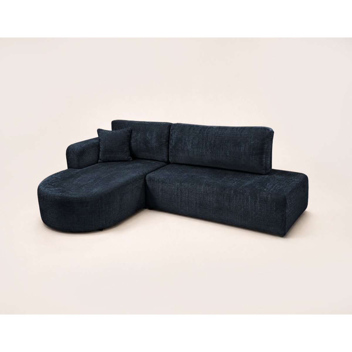 Miro - Canapé d'angle gauche 4 places convertible avec coffre en velours texturé - Bleu