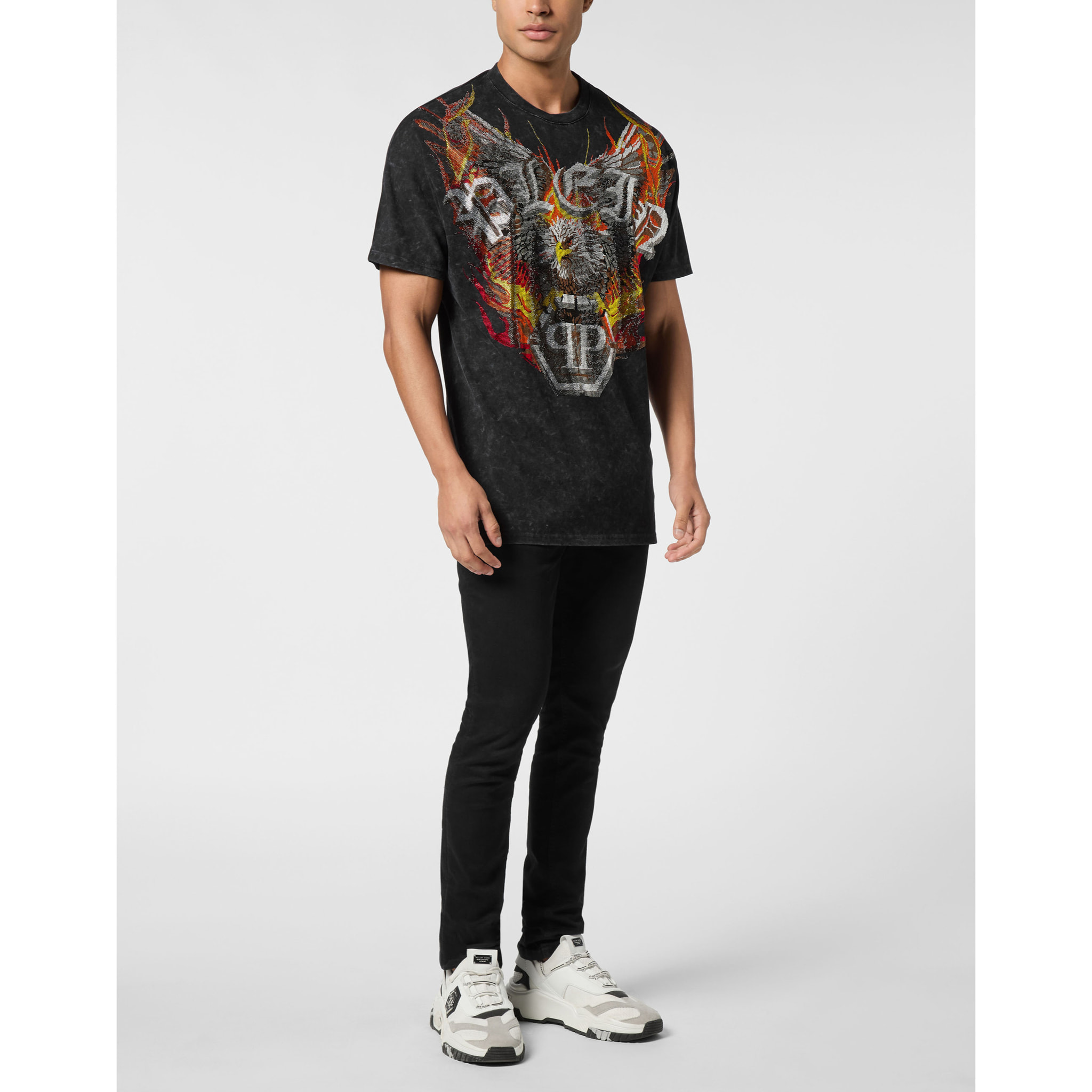 PHILIPP PLEIN Camiseta de cuello redondo y corte kimono EAGLE
