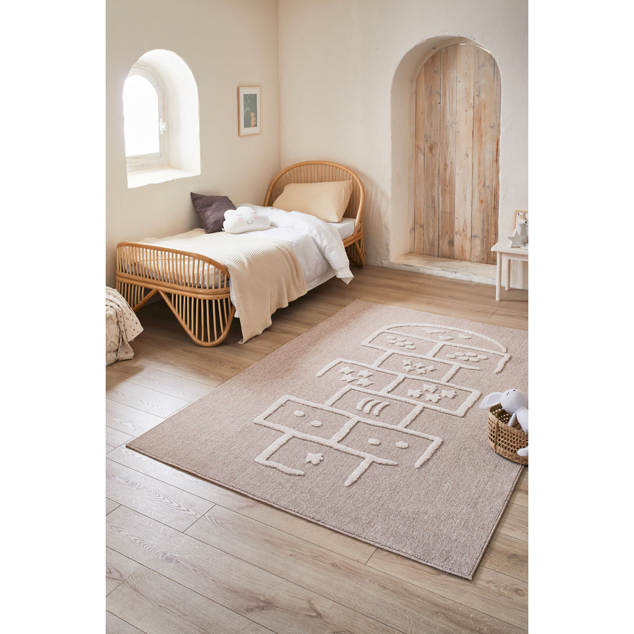 Bambi - tapis enfant motif marelle, beige