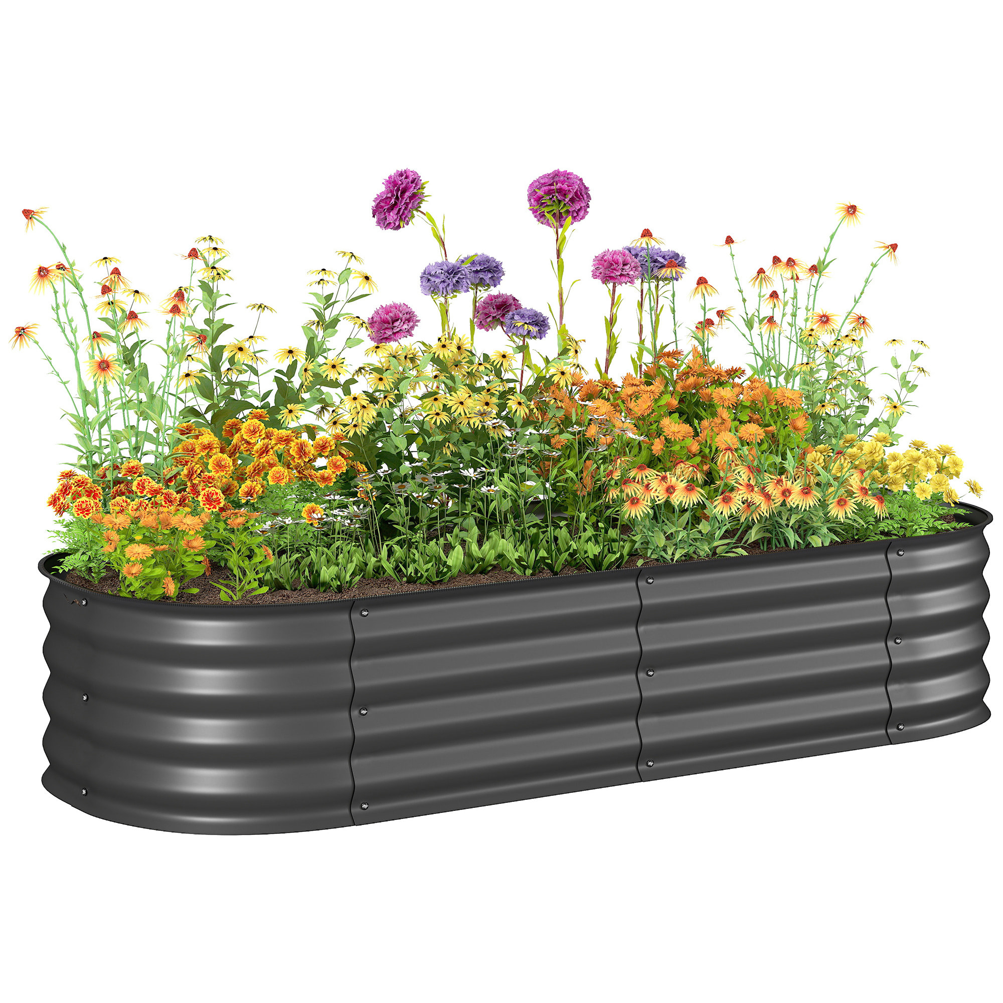 Jardinera Exterior Grande de Acero Galvanizado, Huerto Urbano para Cultivar Plantas, Macetero Exterior con Bordes de Seguridad, Fácil Montaje, Resistente a la Intemperie, 150x62x30 cm, Gris