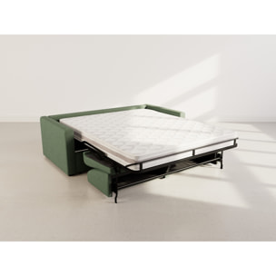 Julia - canapé lit 3 places convertible express couchage quotidien 140 cm matelas 18 cm en tissu - Vert