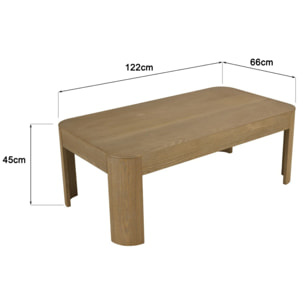 ELLA - Table basse rectangulaire L122 couleur naturelle design arrondi