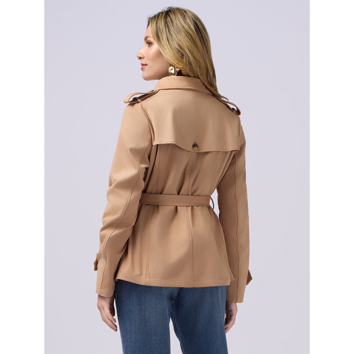 Oltre - Trench corto effetto scamosciati - Beige