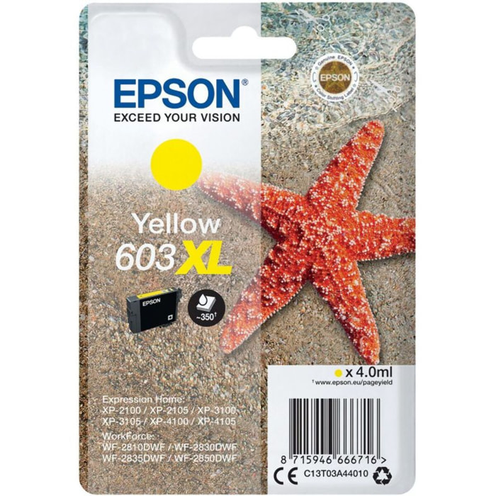 Cartouche d'encre EPSON Originale 603 XL Haute Capacité Jaune (Yellow) - C13T03U44010