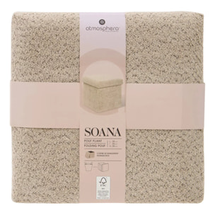 Pouf Pliable Coffre Soana en bouclette Beige foncé 38x38cm