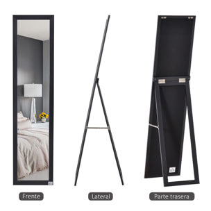 Espejo de Pie Cuerpo Entero Espejo de Pared Rectangular con 2 Formas de Uso Moderno para Pasillo Dormitorio Sala de Estar 37x37x154 cm Negro