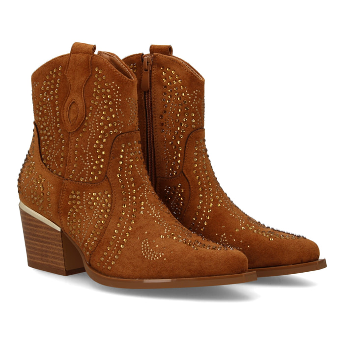 Botin de mujer con detalles brillantes y estilo Cowboy, ideal Otoño invierno