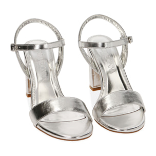 Sandali argento laminato, tacco 8 cm