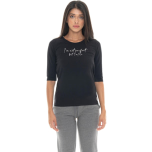 T-shirt donna a manica 3/4 in cotone elasticizzato Leone 1947 Braid