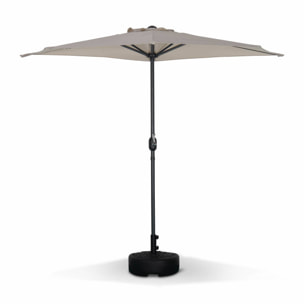 Parasol de balcon Ø250cm  – CALVI – Demi-parasol droit. mât central en aluminium avec manivelle d’ouverture. toile sable