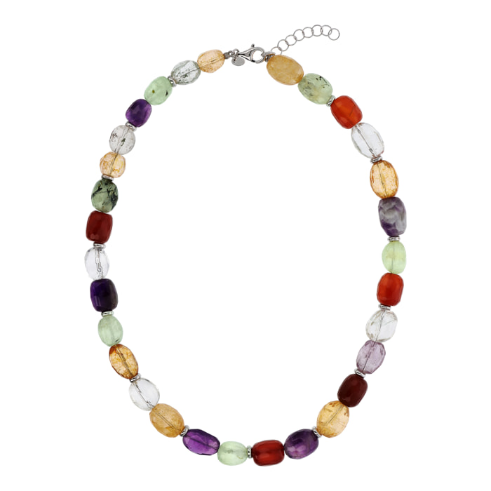 Collana Girocollo di Pietre Naturali Quarzi Multicolore in Argento 925 placcato Rodio