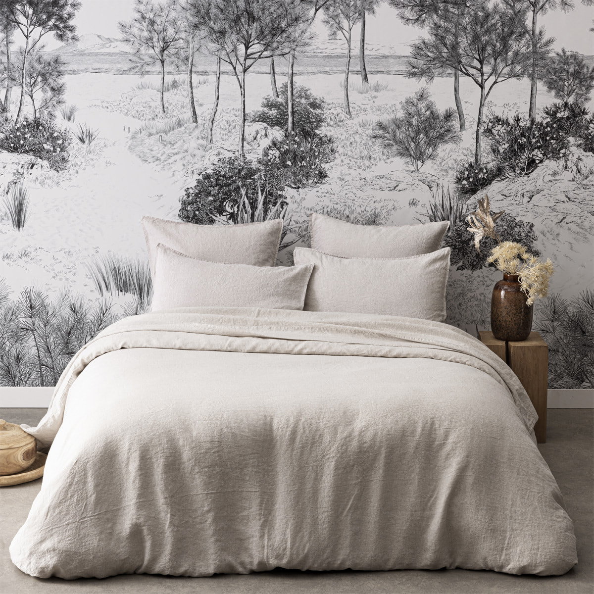 Drap plat uni en lin lavé, Made in France, NOUVELLE VAGUE , Beige naturel