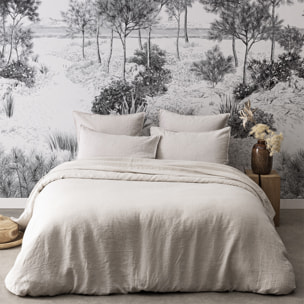 Drap plat uni en lin lavé, Made in France, NOUVELLE VAGUE , Beige naturel