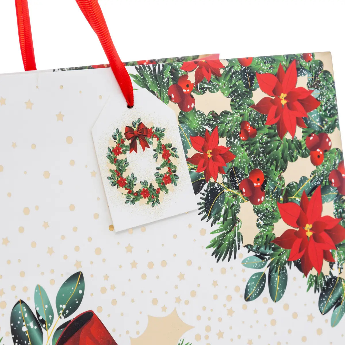 Sac cadeau imprimé couronne de Noël Dream taille jumbo rouge et blanc