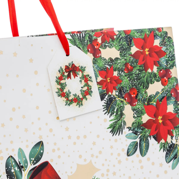 Sac cadeau imprimé couronne de Noël Dream taille jumbo rouge et blanc