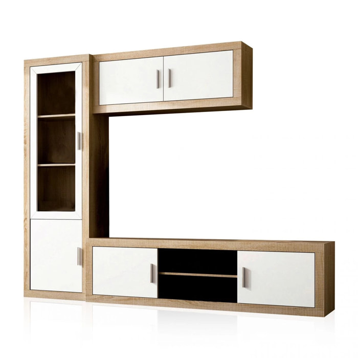 Salón modular con gran capacidad de almacenaje en cambria y blanco 240 cm Nuka V1 Cambria - Blanco