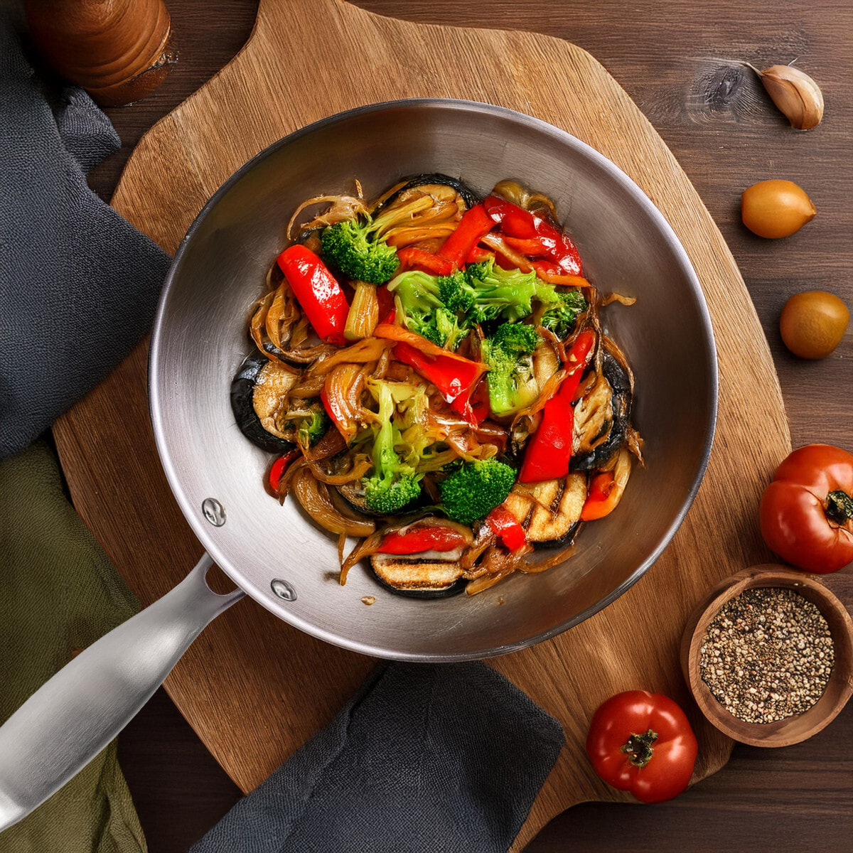 Gourmet - Set composto da 1 padella in acciaio inox 28 cm, 1 casseruola saltapasta 24 cm, 1 cofanetto con 4 coltelli da cucina