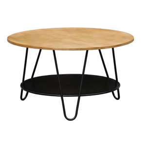 Table basse ronde bois manguier massif et métal noir D80 cm PRIYA
