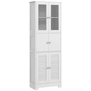 Columna de Baño Mueble Auxiliar de Baño con 6 Puertas Estantes Ajustables Antivuelco Armario de Baño Moderno 60x30x170,5 cm Blanco