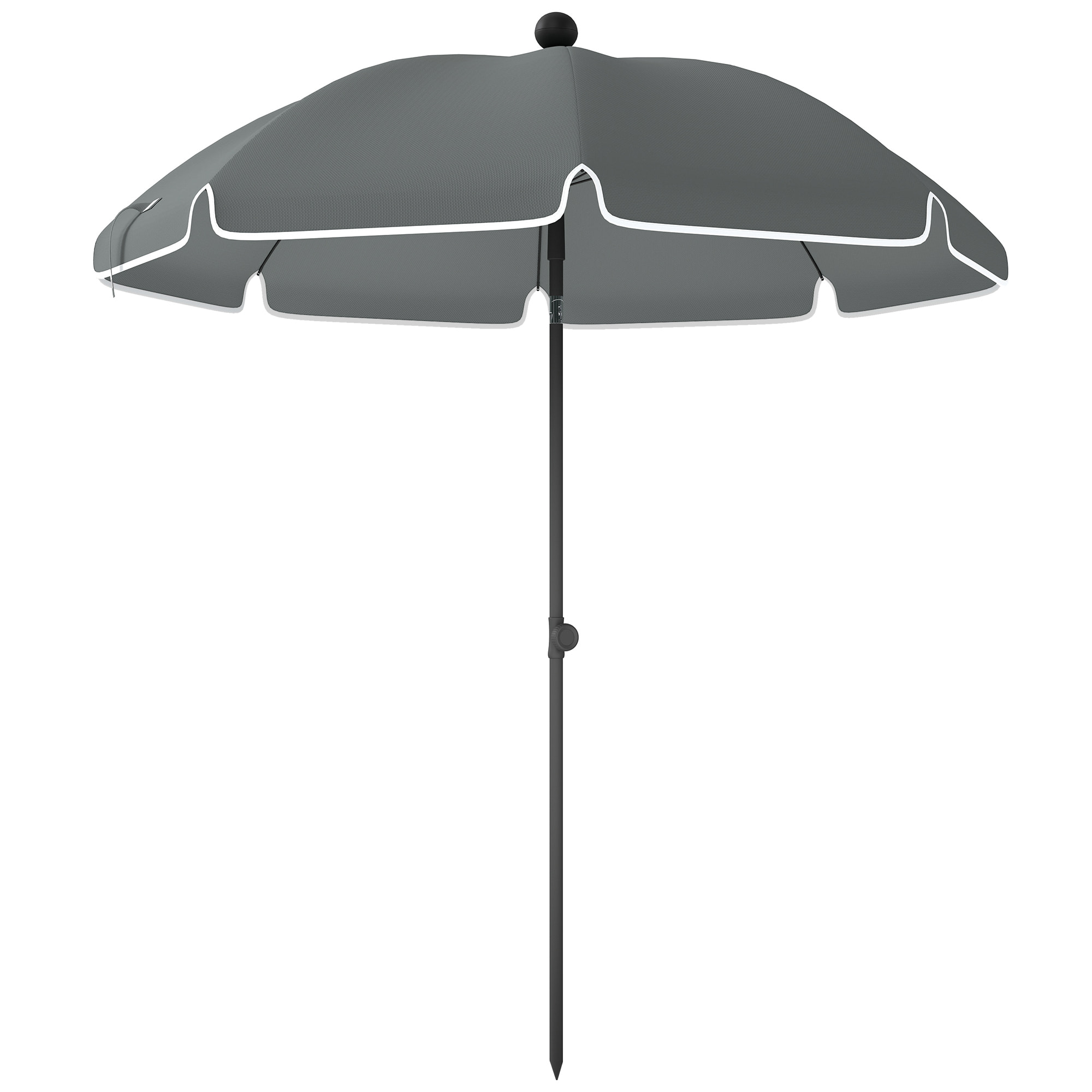 Parasol de plage inclinable dia. 1,5 m lambrequin vagues douces liseret blanc gris