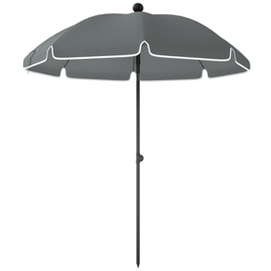 Parasol de plage inclinable dia. 1,5 m lambrequin vagues douces liseret blanc gris