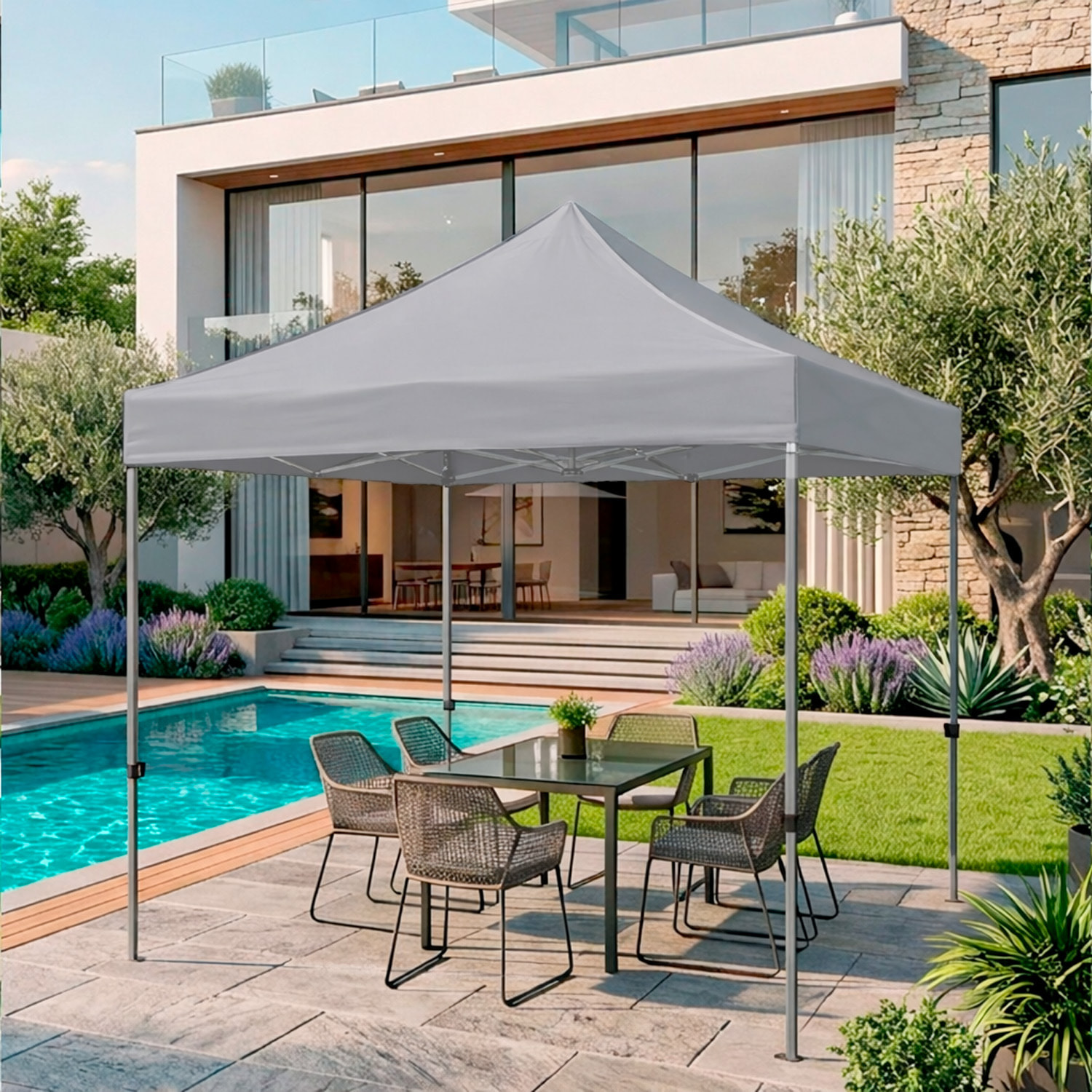 Gazebo Professionale 3x3 M Richiudibile Automatico In Acciaio Con Telo Oxford 1200D PVC Impermeabile e Anti UV A Fisarmonica con Sacche Grigio