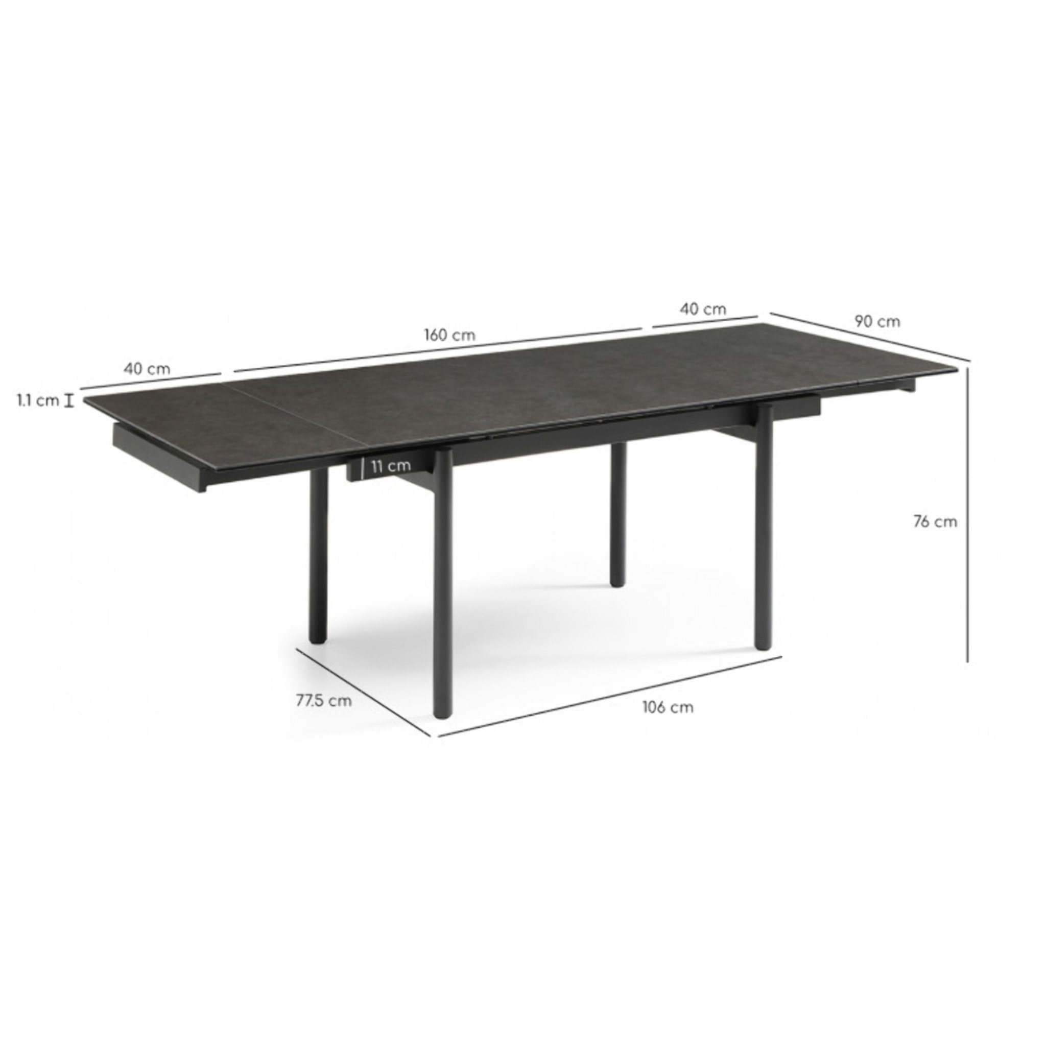 Table extensible en céramique vintage grey L160/240cm pieds métal - UNIK