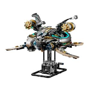 Maqueta 3D mecanizada de tortuga con 1277 piezas, equipada con luces y mecanismo de manivela que permite movimiento dinámico.