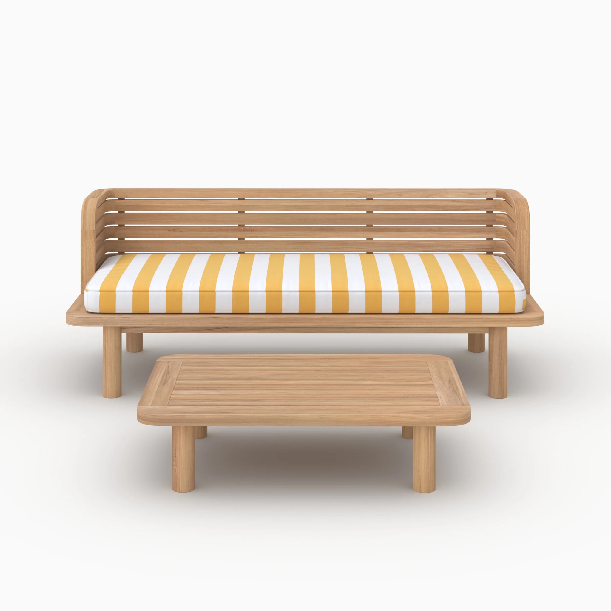 Salon de jardin 2 places en teck et tissu rayé jaune, canapé - Kilda