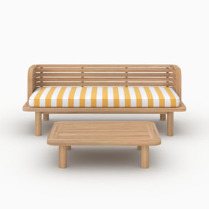 Salon de jardin 2 places en teck et tissu rayé jaune, canapé - Kilda
