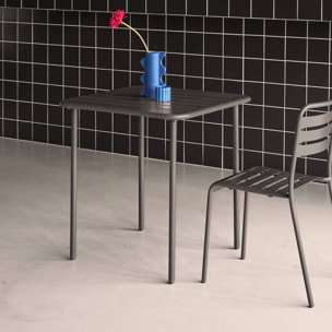 Table de jardin métal 2 places. anthracite. Amelia. 70x70cm. traitement antirouille. lattes et bords arrondis