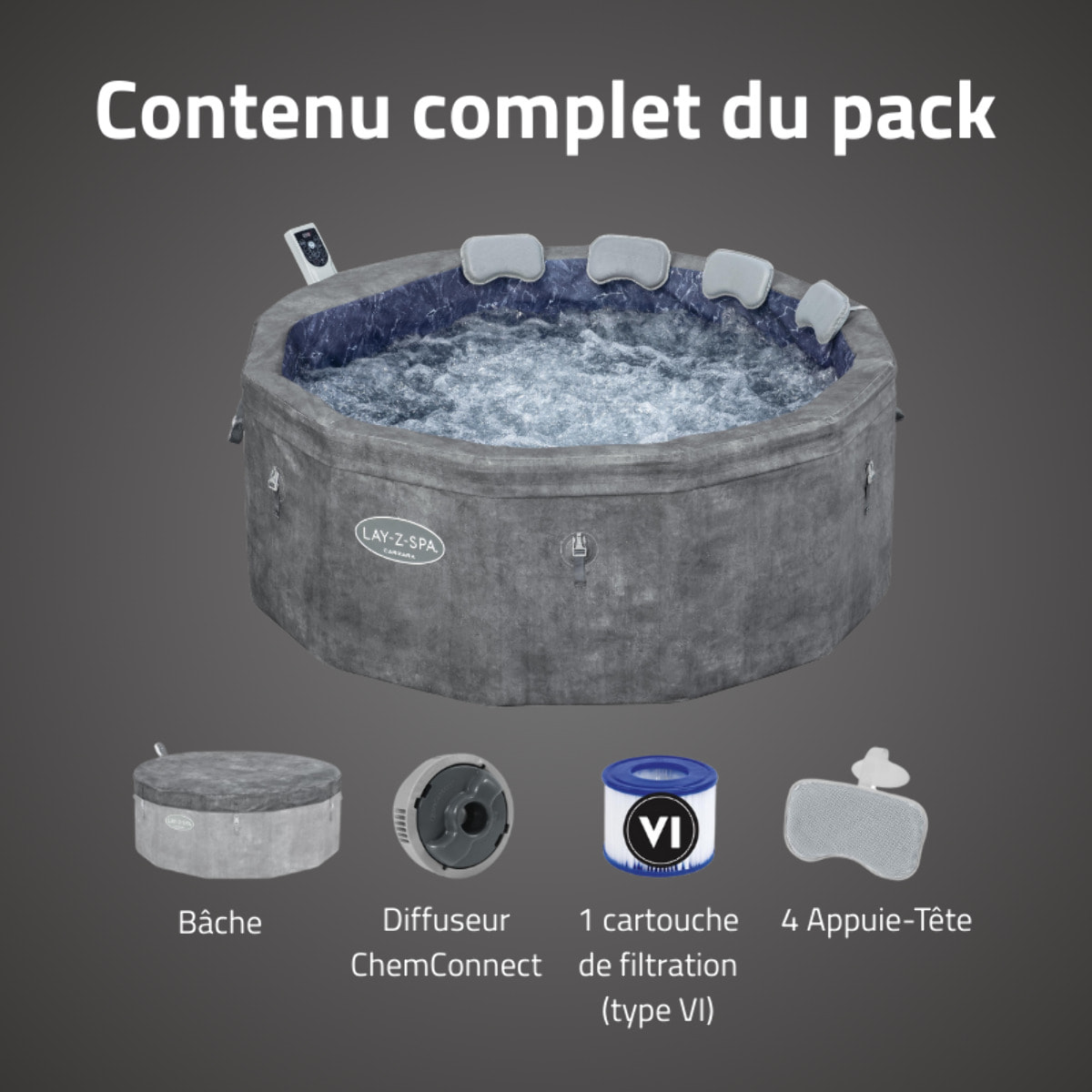 Bestway Spa semi rigide rond Lay-Z-Spa Carrara Smart AirJet Thermacore avec WiFi 4-6 personnes