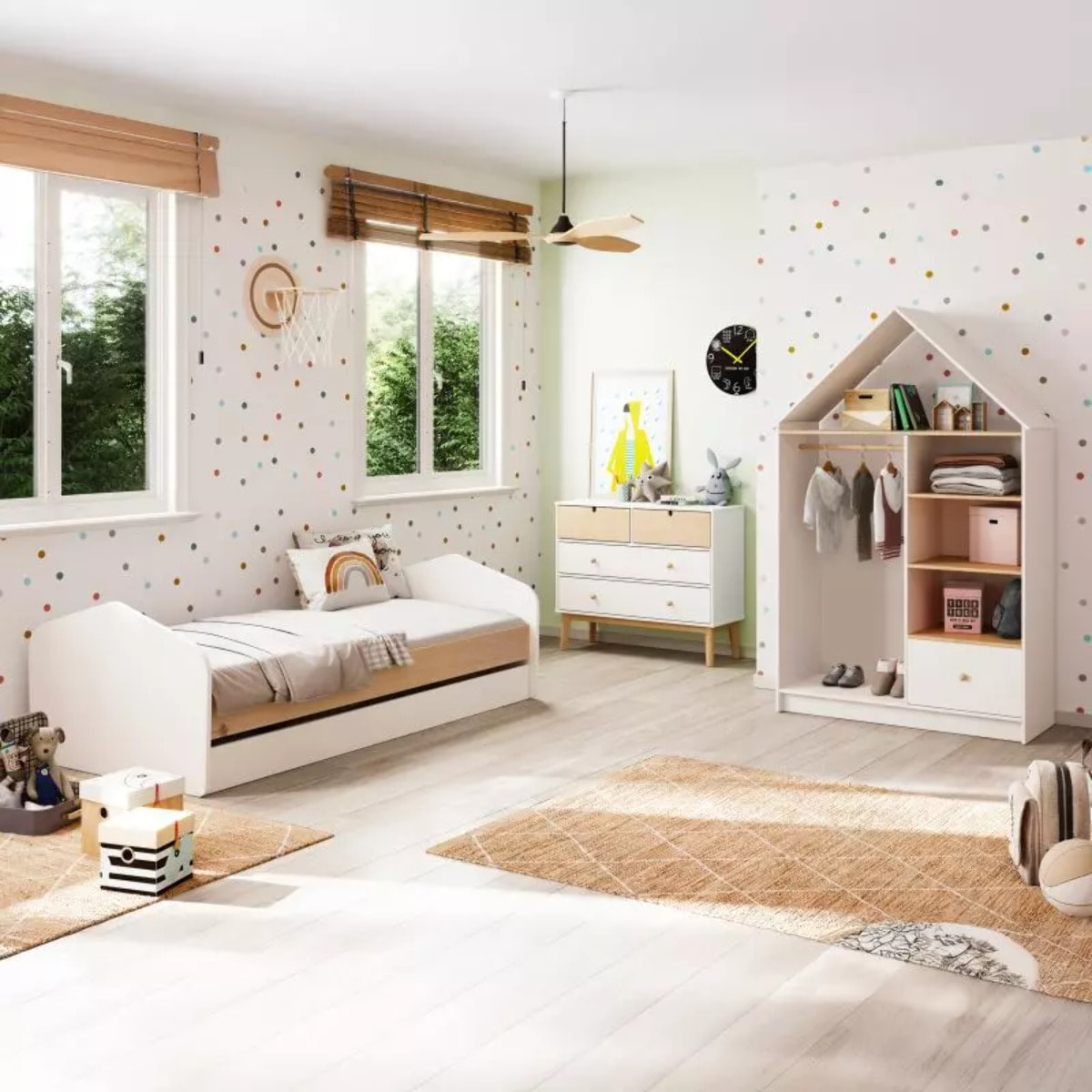 Armario vestidor juvenil Misty Cloud Blanco - Oak Soft