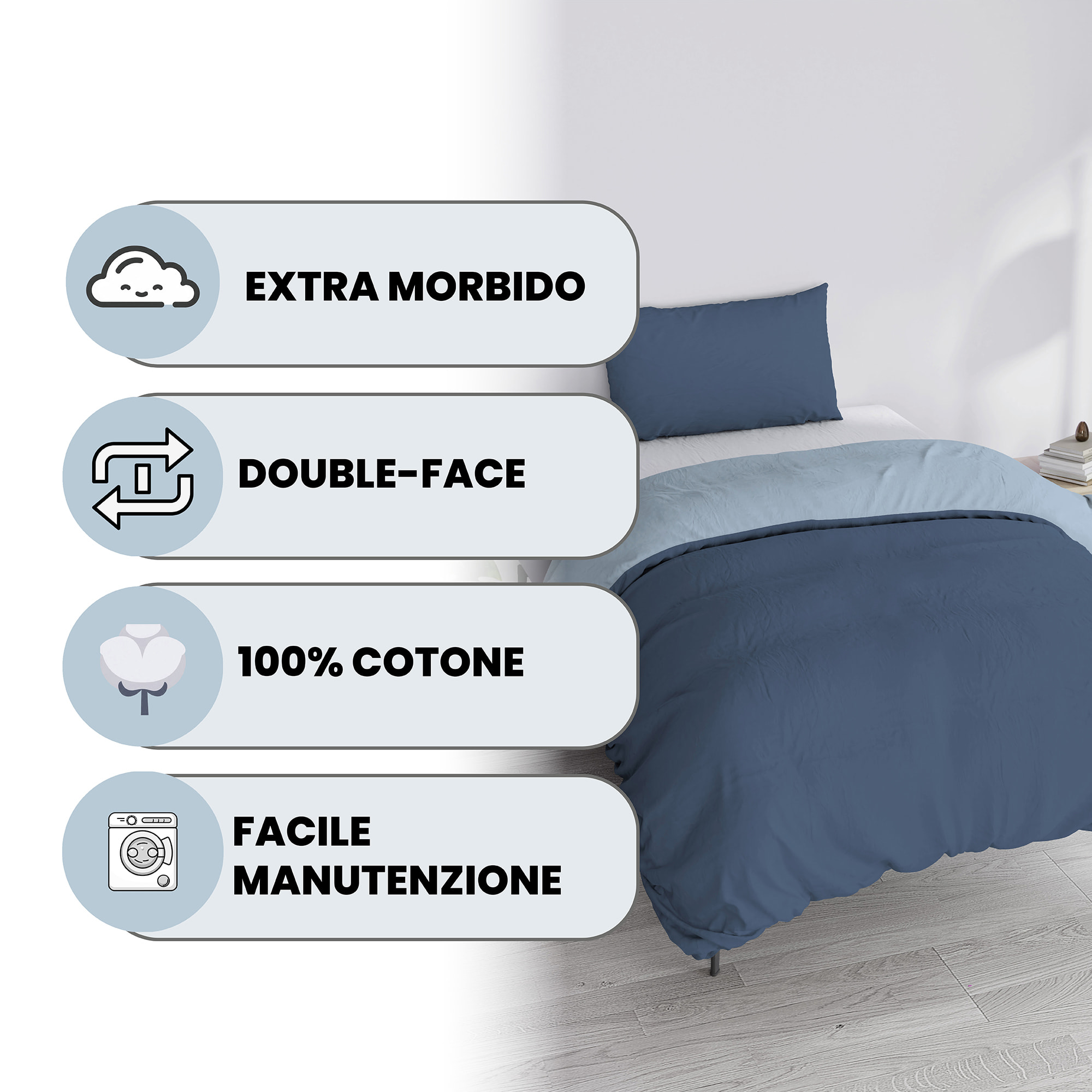 PARURE COPRIPIUMINO NATURAL COLOR SINGOLO - 100% COTONE MADE IN ITALY