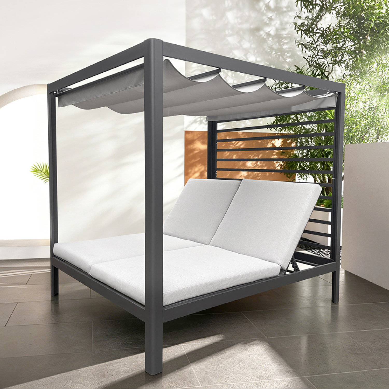 Lit de jardin 2 places structure aluminium gris foncé TALANA
