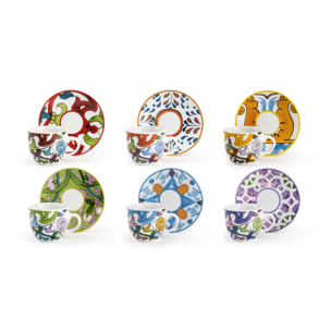 Set 6 Tazzine Caffè con Piattini Excelsa – Lisbona, Porcellana Multicolore