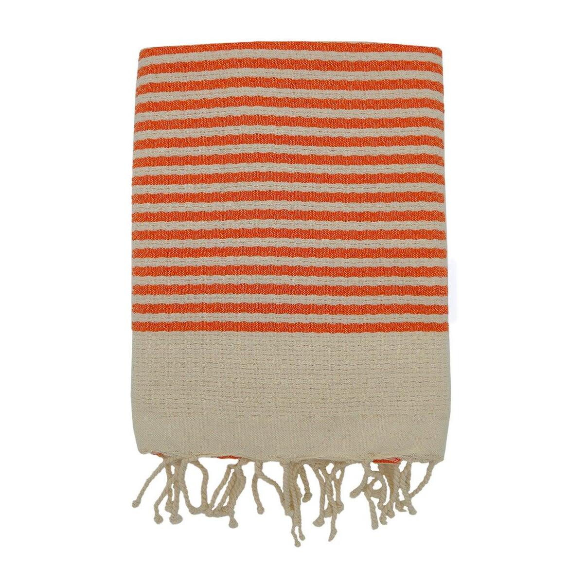 Fouta nid d’abeille traditionnelle - Yadara Orange - 100x200cm - 190g/m²