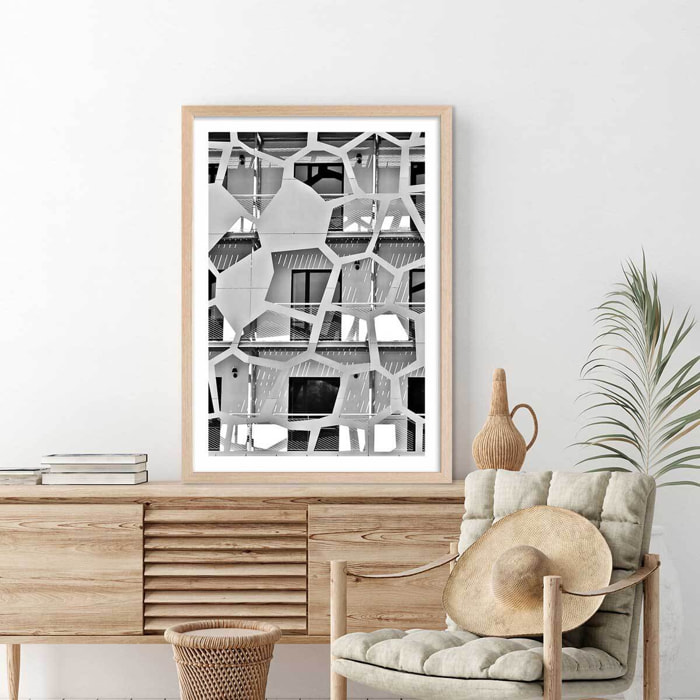 Affiche urbaine balcons sur angle Affiche + cadre en bois - Chêne