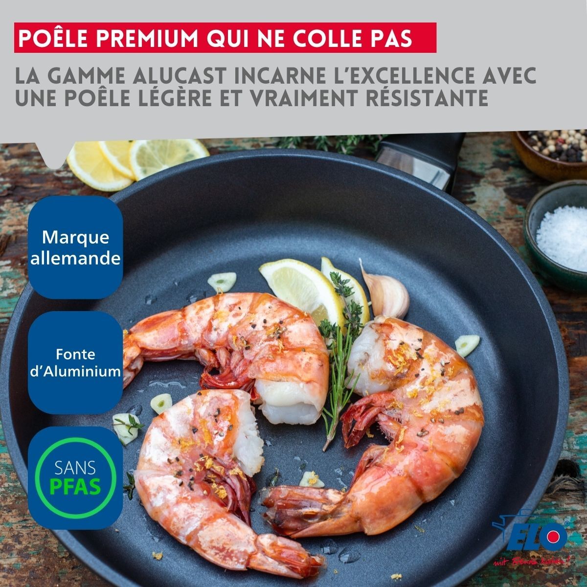 Lot de 2 poêles sans PFAS Elo Alucast