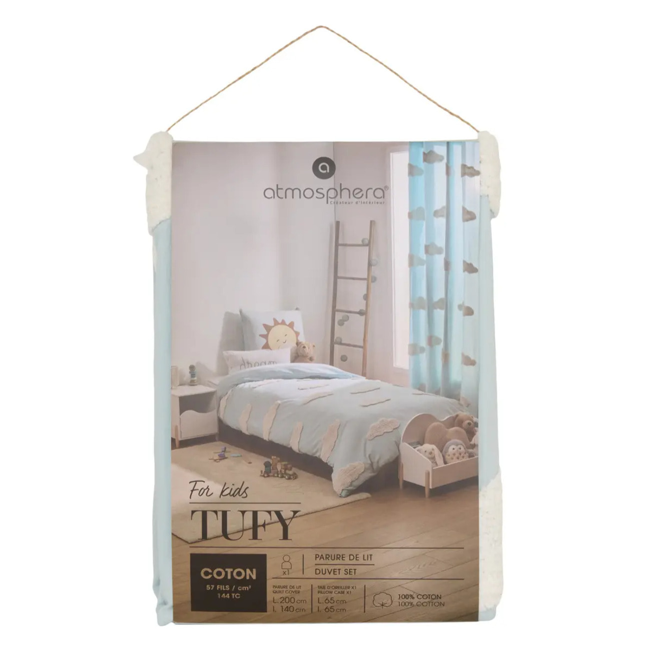Parure de Lit Tufy 140x200 cm Bleu clair Imprimé Nuages