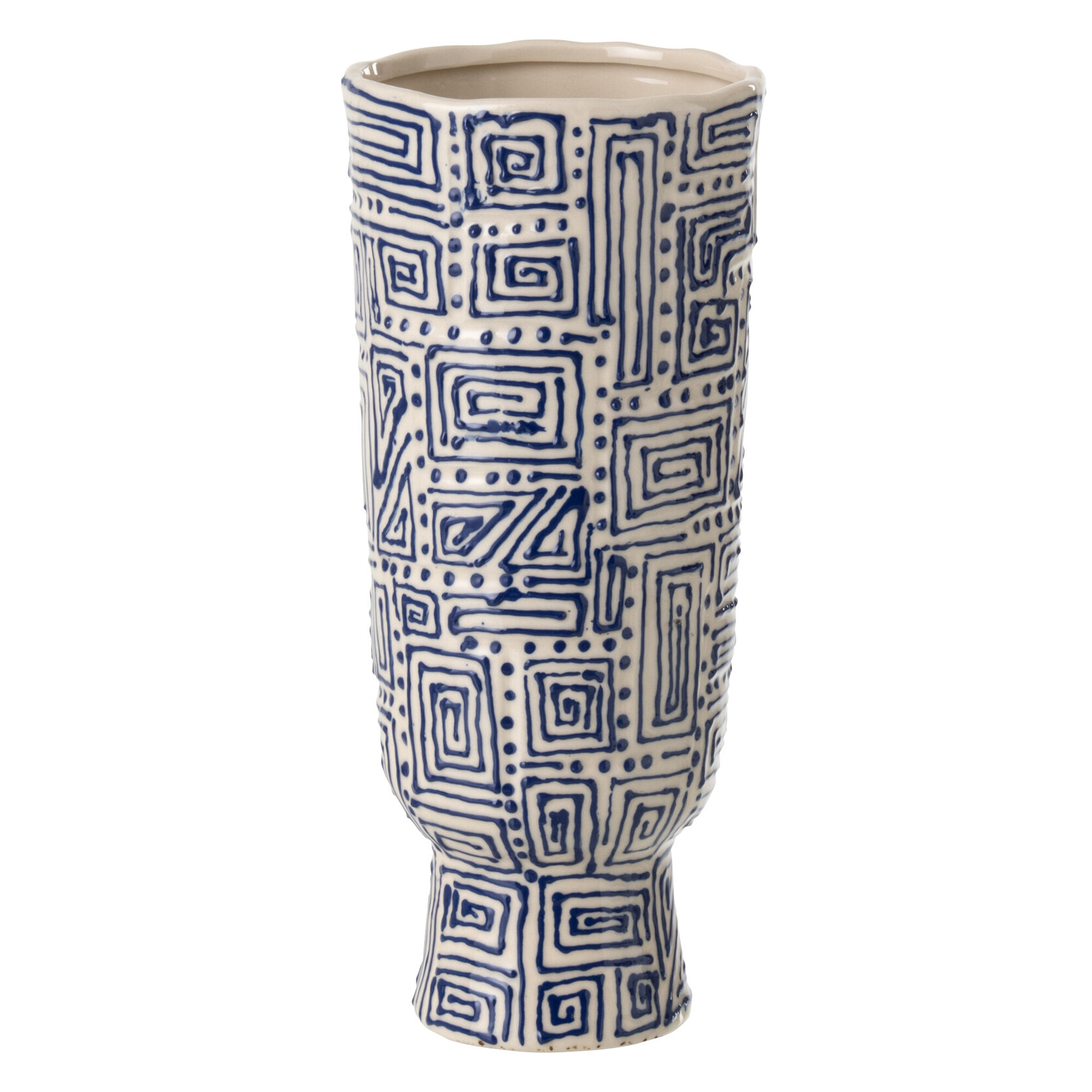 J-Line Vase Motif - céramique - blanc cassé/bleu- small