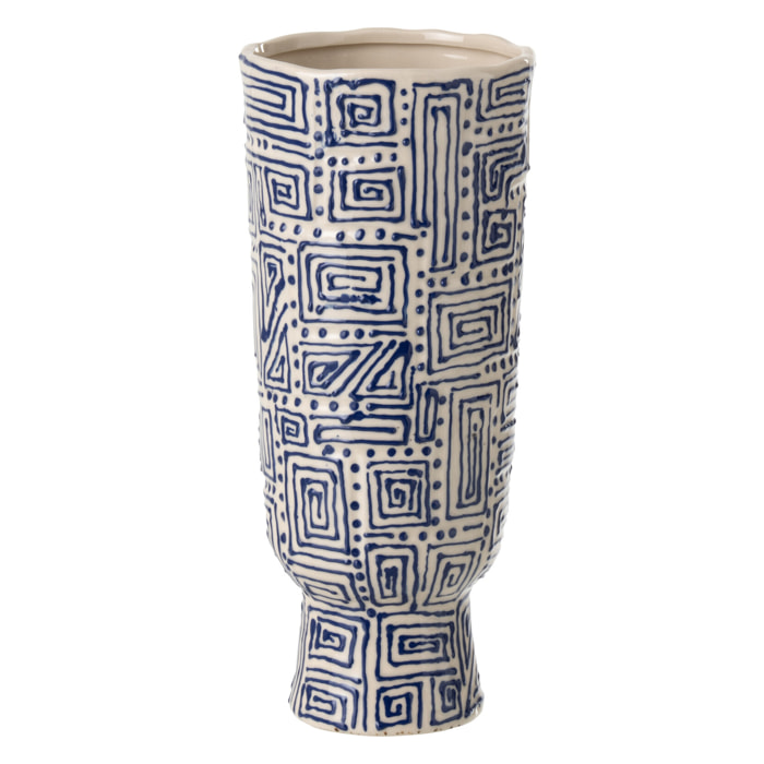 J-Line Vase Motif - céramique - blanc cassé/bleu- small